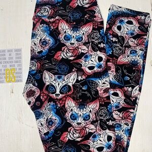 LuLaRoe Kids Leggings with Cat and Rose Print - Black, Blue, Pink